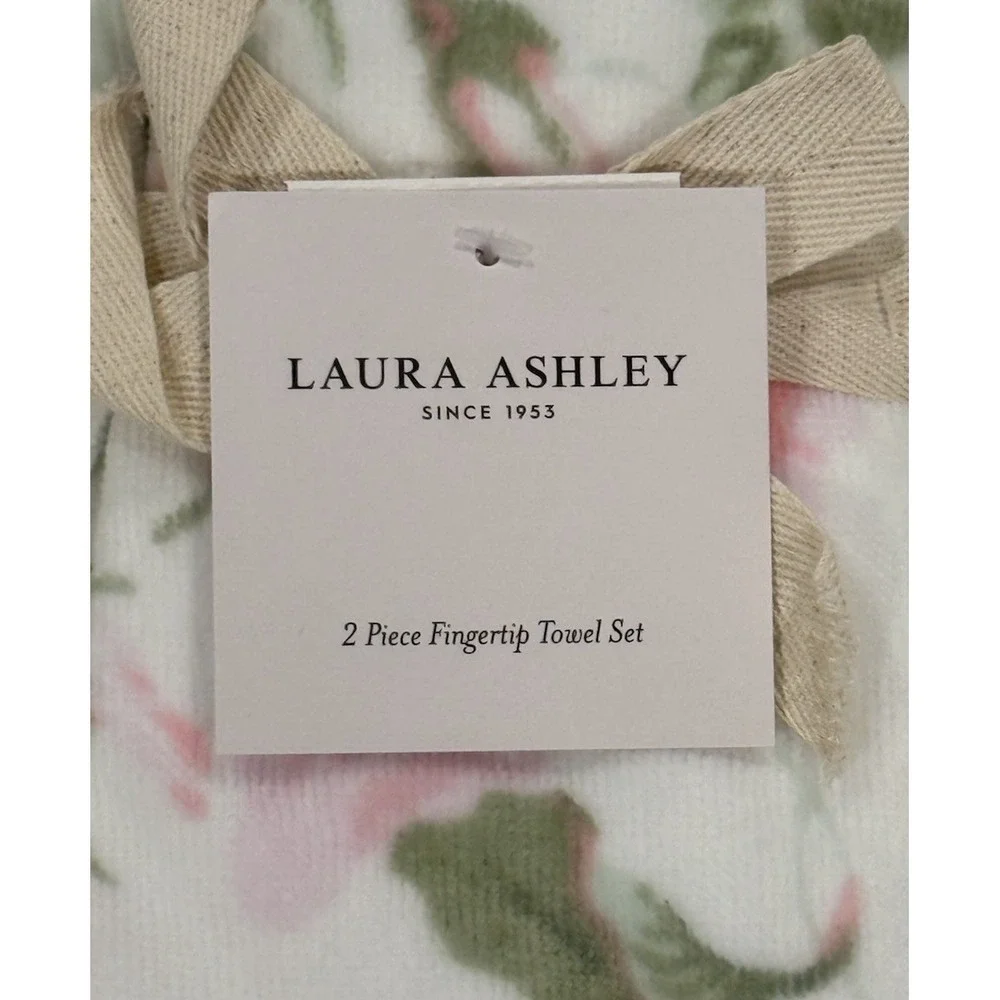 Laura Ashley Fingertip‎ Towels Set Floral Morning Gloria 2 Pcs Pink Green NWT